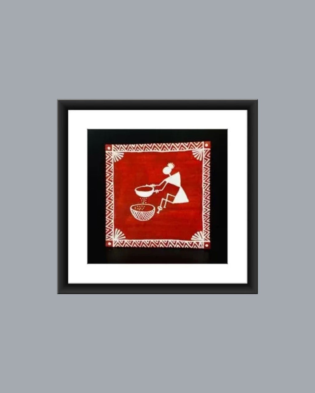 Authentic Warli Rural Village Scene Art Frame MIV - W004