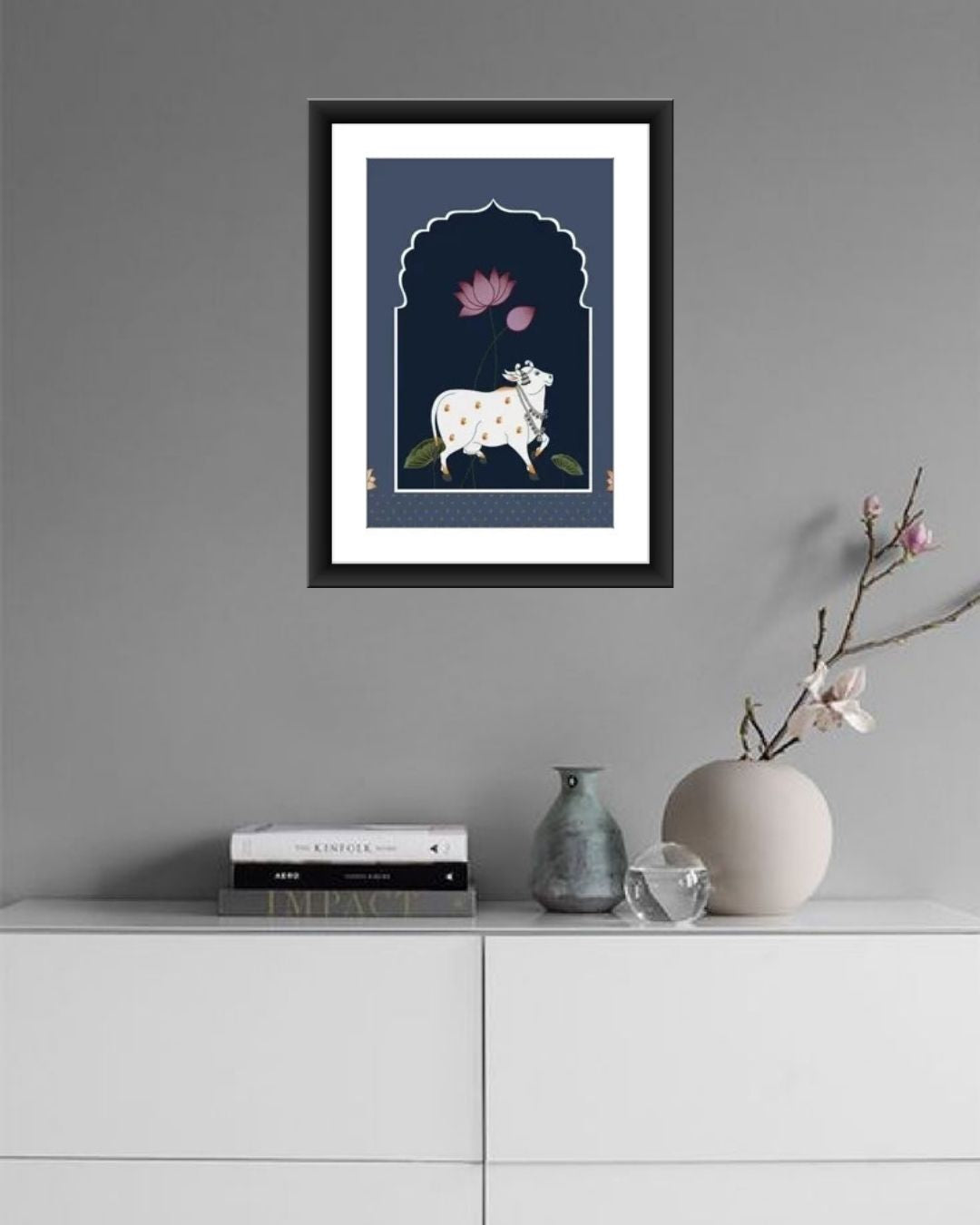 Sacred Cow And Lotus Pichwai Art - P006