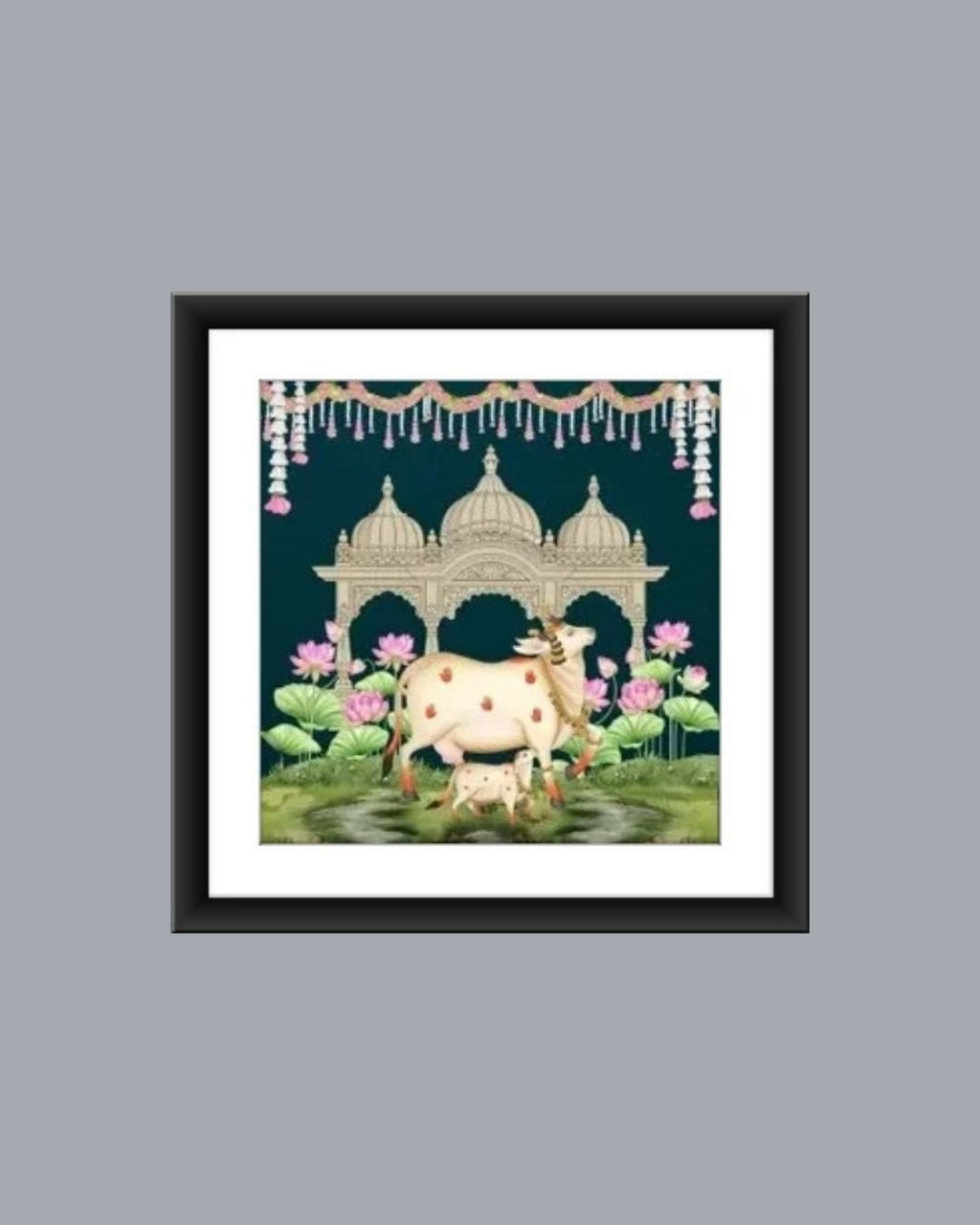 Lotus Garden With Cow Pichwai Art  MIV - P009