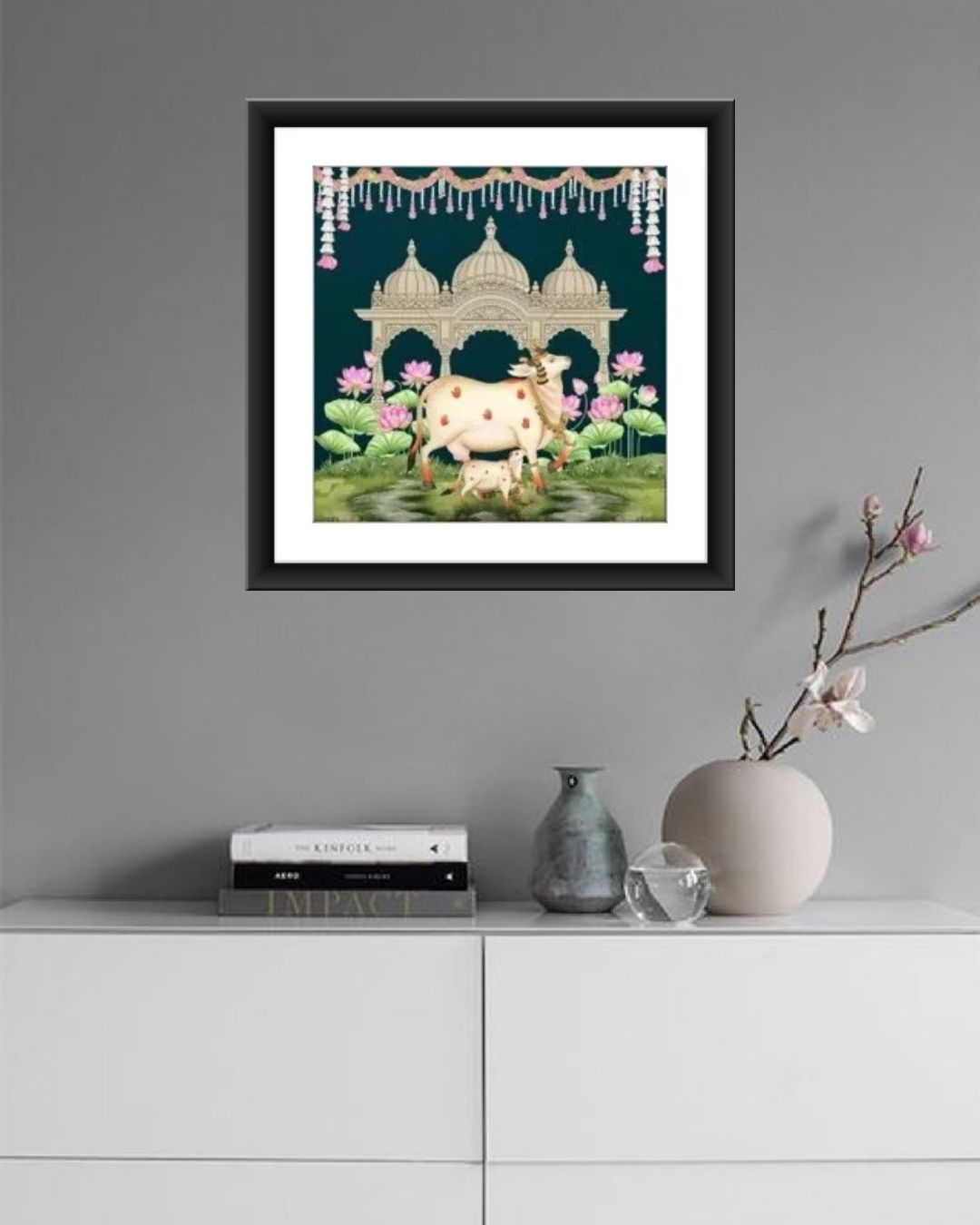 Lotus Garden With Cow Pichwai Art  MIV - P009