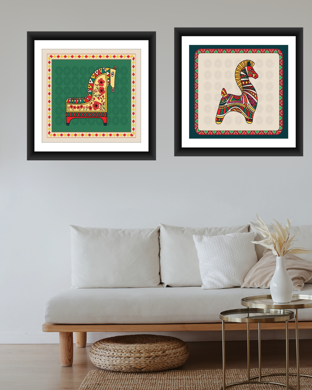 Madhubani Horse Frames - Set of 2