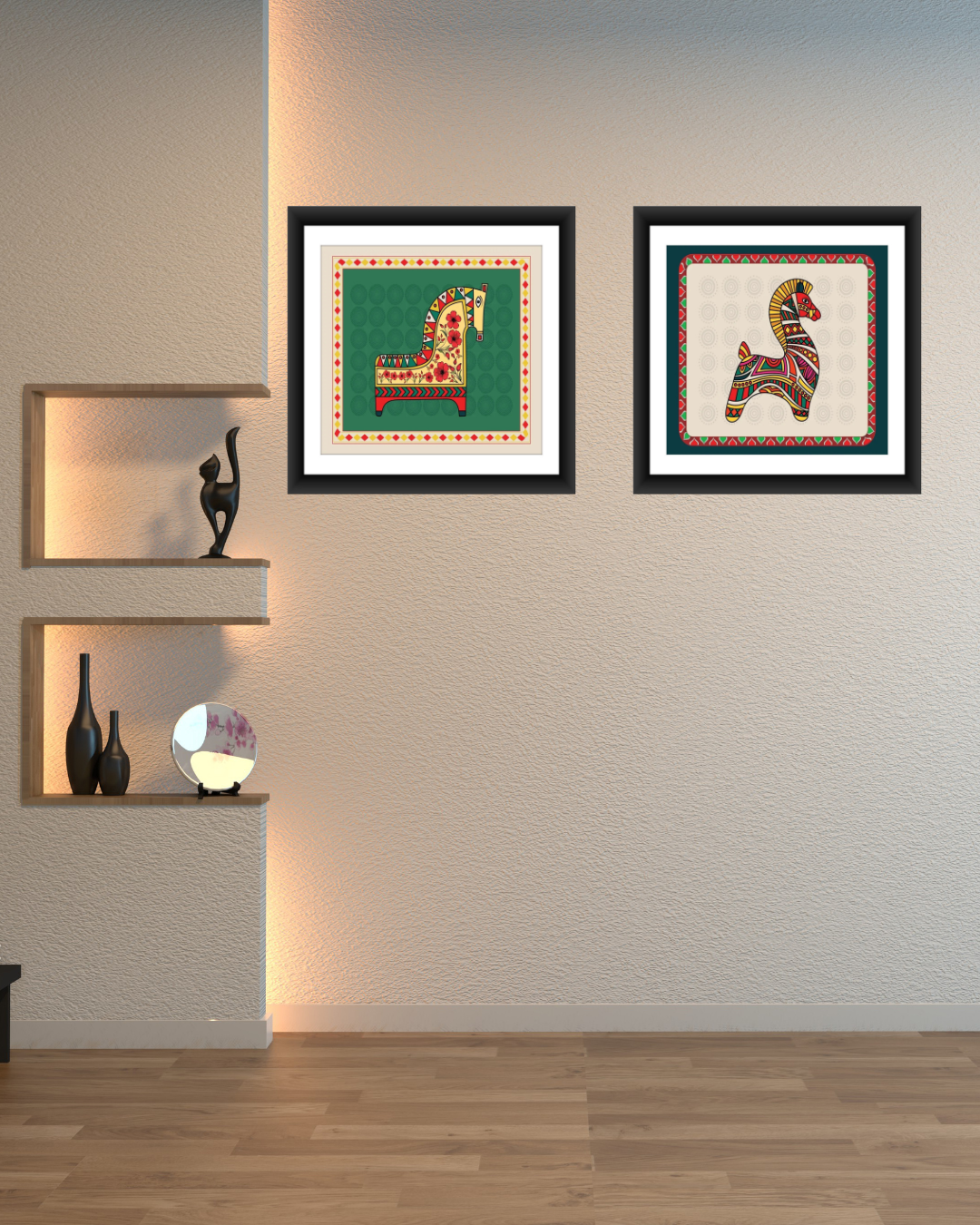 Madhubani Horse Frames - Set of 2